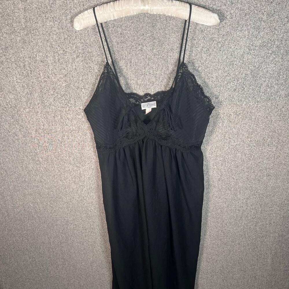 Vintage Lily of France Black Women's Slip Lace Whimsygothic Nightgown Size L